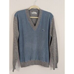 Vintage 80s Izod Lacoste Mens Sz L Thrashed Velour Wool Knit V-Neck Sweater